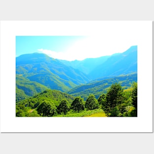 Scenery in Montemonaco with Sibillini mountains in the background and hills in the foreground Posters and Art